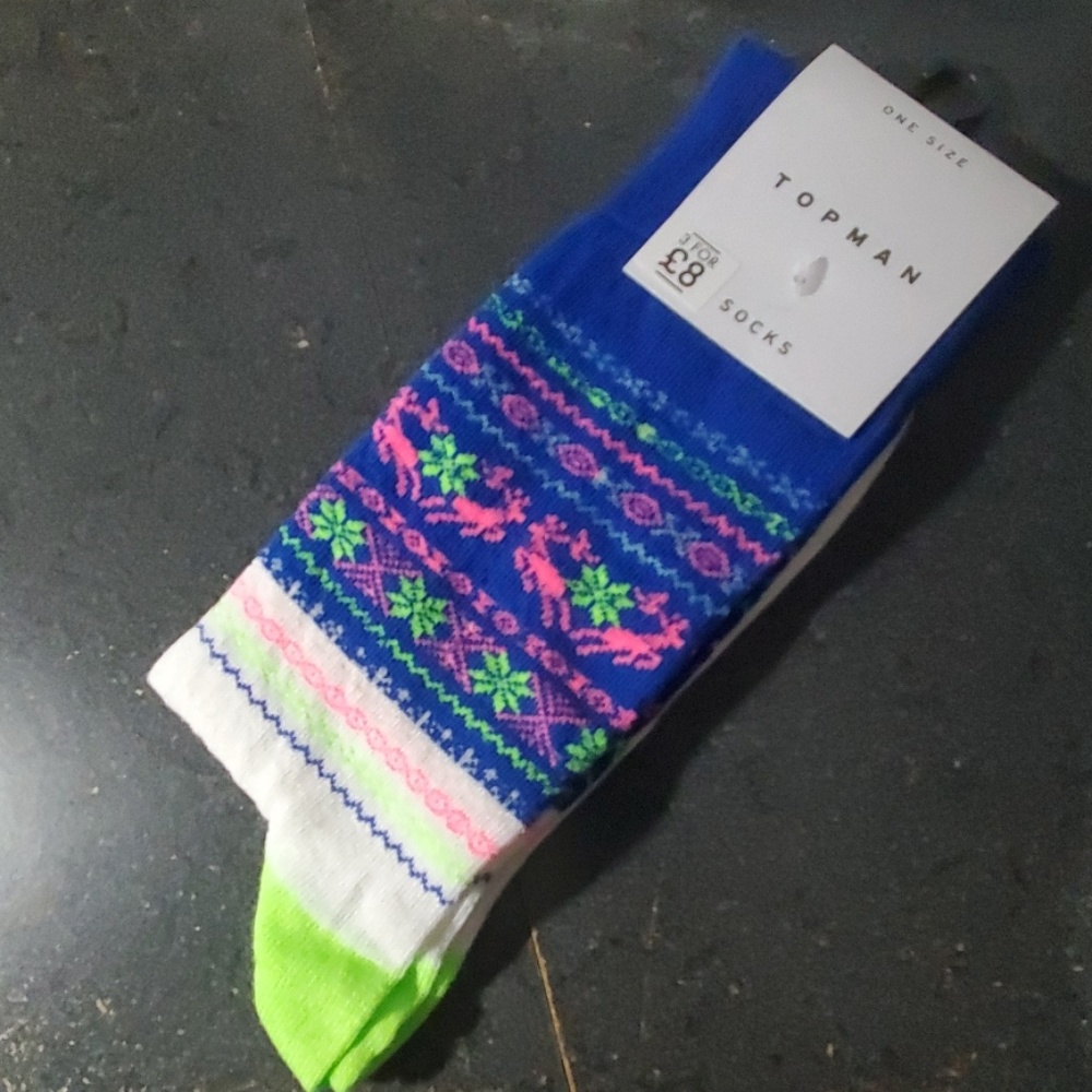 Topman Colorful Christmas Print Crew Socks